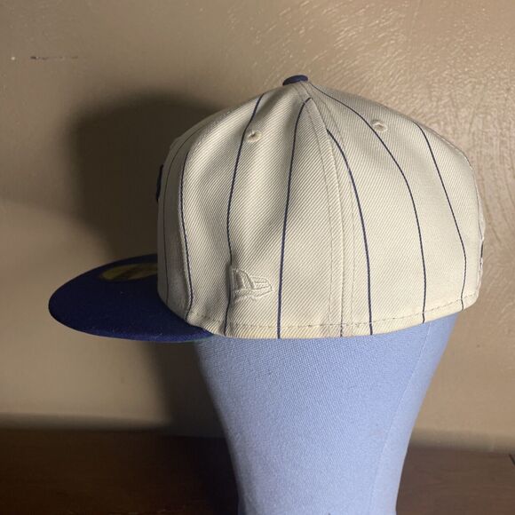 Los Angeles Dodgers New Era 59FIFTY Off White Pinstripe Script Hat Cap 7 3/8 - Picture 7 of 10
